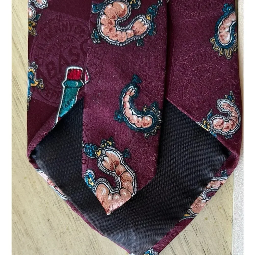 Tabasco Shrimp Neck Tie 100% Silk Made in USA Gulf Coast Shrimp Boil Party Y2K